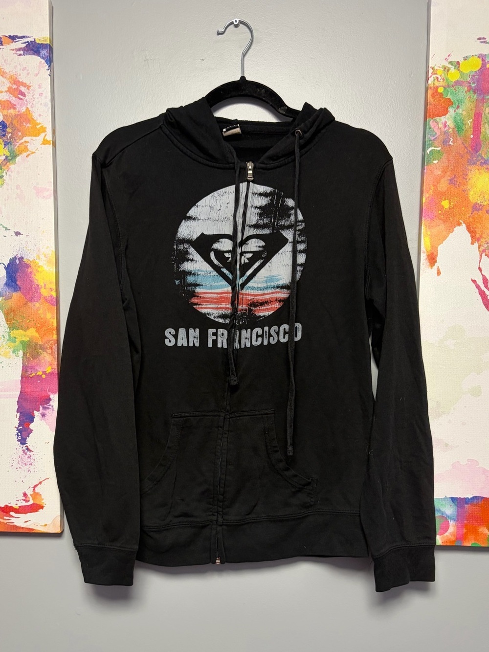 Size large Roxy Black Hoodie with Multicolor Graphic